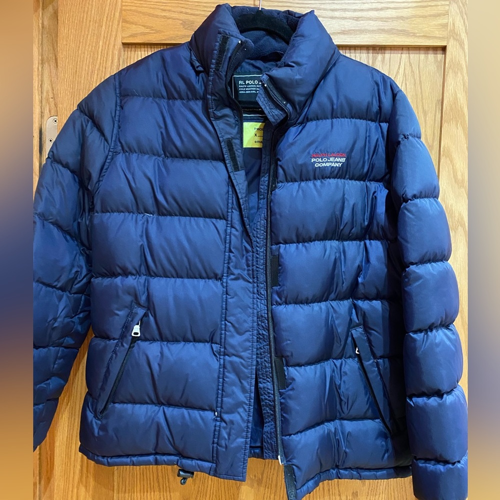 Ralph Lauren Polo Jeans Women’s or Men’s puffer jacket navy, size large.